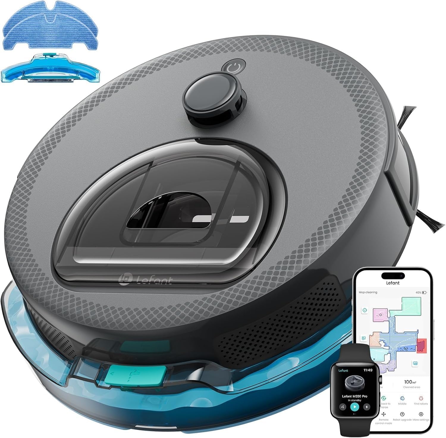 Lefant Robot Vacuum and Mop, Smart Mapping and Obstacle Avoidance, M330 Pro, Grey